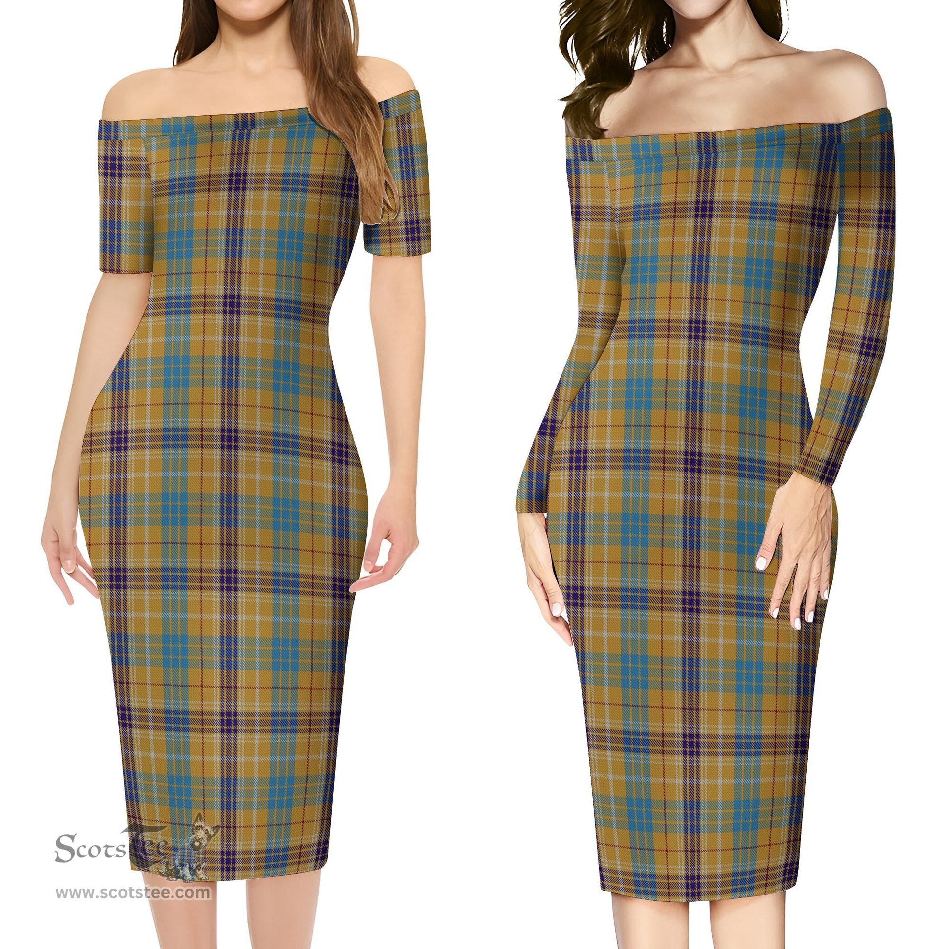 Ottawa Canada Tartan Off Shoulder Lady Dress Tartan Plaid Long Dress - ScotsTee Shop