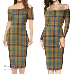 Ottawa Canada Tartan Off Shoulder Lady Dress Tartan Plaid Long Dress - ScotsTee Shop