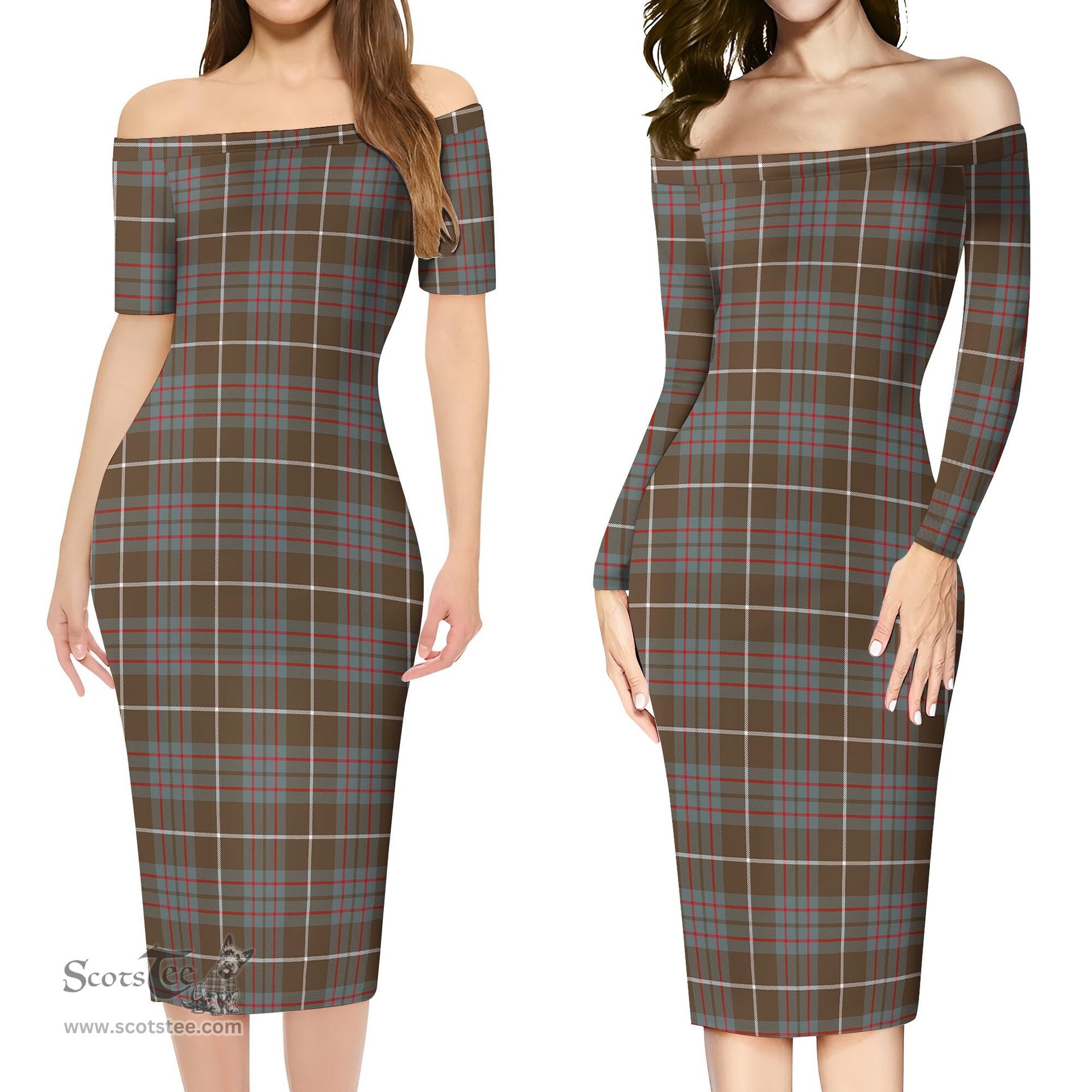 MacIntyre Hunting Weathered Tartan Off Shoulder Lady Dress Tartan Plaid Long Dress - ScotsTee Shop