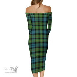 Rollo Ancient Tartan Off Shoulder Lady Dress Tartan Plaid Long Dress - ScotsTee Shop