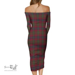 Rice of Wales Tartan Off Shoulder Lady Dress Tartan Plaid Long Dress - ScotsTee Shop