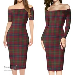 Rice of Wales Tartan Off Shoulder Lady Dress Tartan Plaid Long Dress - ScotsTee Shop