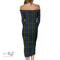 Murray of Atholl Tartan Off Shoulder Lady Dress Tartan Plaid Long Dress - ScotsTee Shop