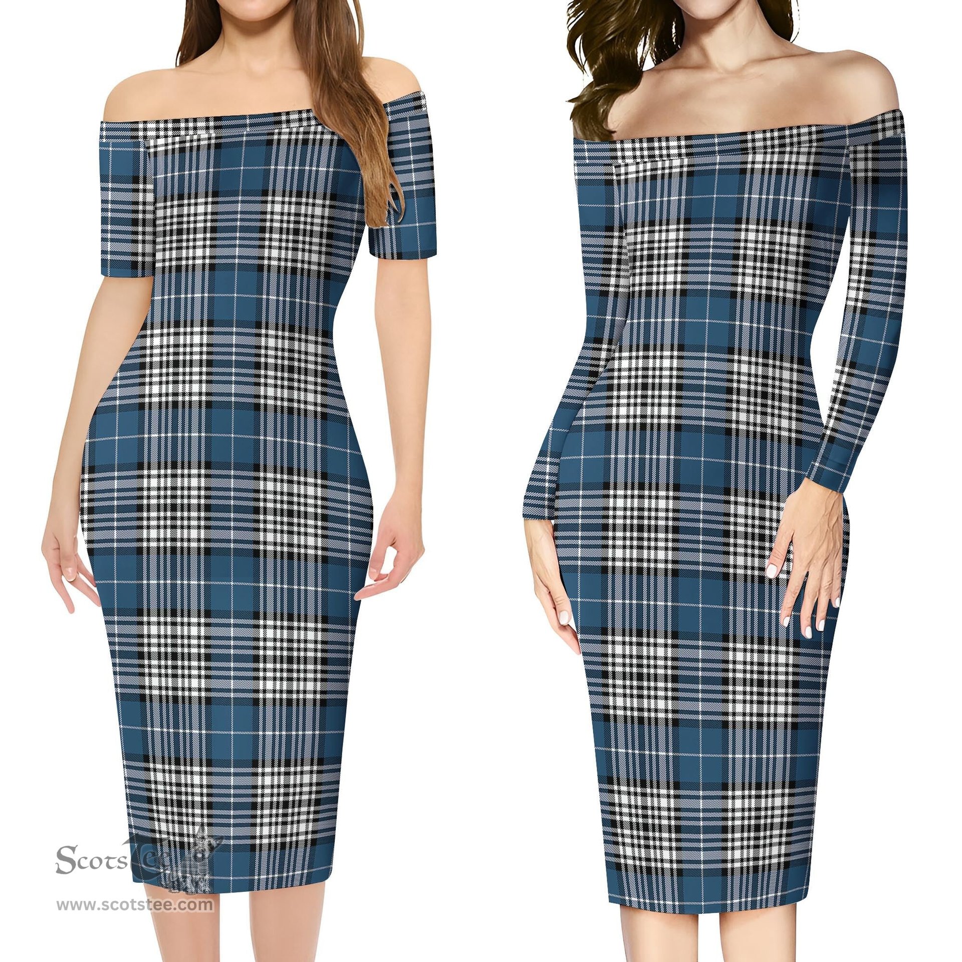 Napier Modern Tartan Off Shoulder Lady Dress Tartan Plaid Long Dress - ScotsTee Shop