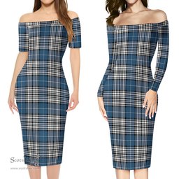 Napier Modern Tartan Off Shoulder Lady Dress Tartan Plaid Long Dress - ScotsTee Shop