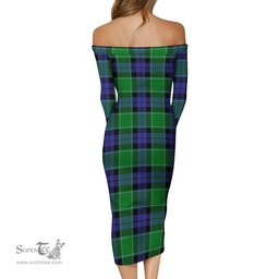 Monteith Tartan Off Shoulder Lady Dress Tartan Plaid Long Dress - ScotsTee Shop