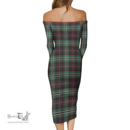 Rollo Hunting Tartan Off Shoulder Lady Dress Tartan Plaid Long Dress - ScotsTee Shop