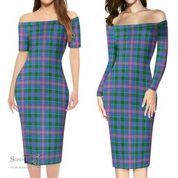 Ralston Tartan Off Shoulder Lady Dress Tartan Plaid Long Dress - ScotsTee Shop