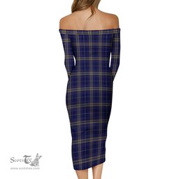 Rhys of Wales Tartan Off Shoulder Lady Dress Tartan Plaid Long Dress - ScotsTee Shop