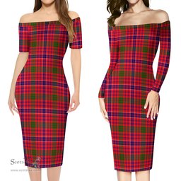 MacRow Tartan Off Shoulder Lady Dress Tartan Plaid Long Dress - ScotsTee Shop