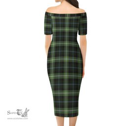 Rodger Tartan Off Shoulder Lady Dress Tartan Plaid Long Dress - ScotsTee Shop