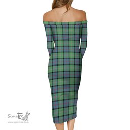 MacThomas Ancient Tartan Off Shoulder Lady Dress Tartan Plaid Long Dress - ScotsTee Shop