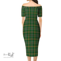 Offaly County Ireland Tartan Off Shoulder Lady Dress Tartan Plaid Long Dress - ScotsTee Shop