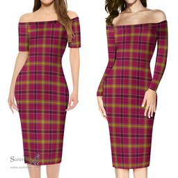 O'Meehan Tartan Off Shoulder Lady Dress Tartan Plaid Long Dress - ScotsTee Shop
