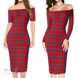 Rait Tartan Off Shoulder Lady Dress Tartan Plaid Long Dress - ScotsTee Shop