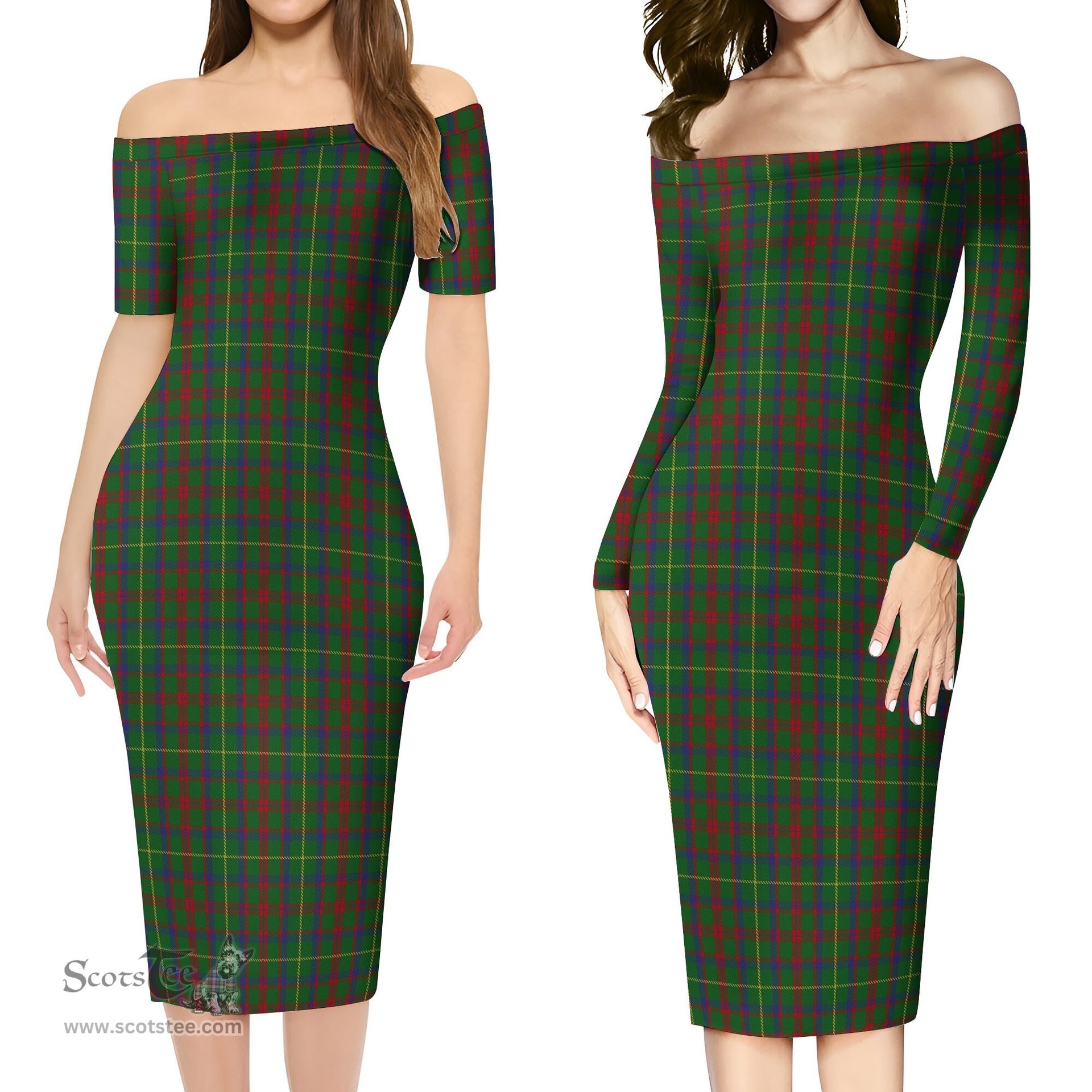 MacIntosh Hunting Tartan Off Shoulder Lady Dress Tartan Plaid Long Dress - ScotsTee Shop