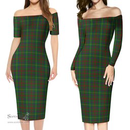 MacIntosh Hunting Tartan Off Shoulder Lady Dress Tartan Plaid Long Dress - ScotsTee Shop