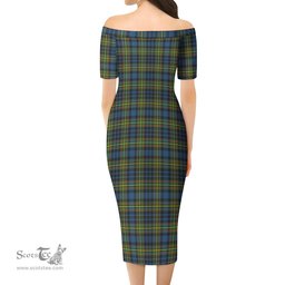 MacLellan Ancient Tartan Off Shoulder Lady Dress Tartan Plaid Long Dress - ScotsTee Shop