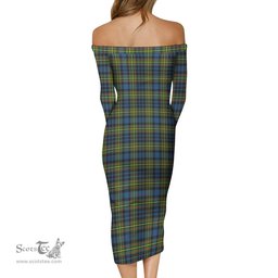 MacLellan Ancient Tartan Off Shoulder Lady Dress Tartan Plaid Long Dress - ScotsTee Shop