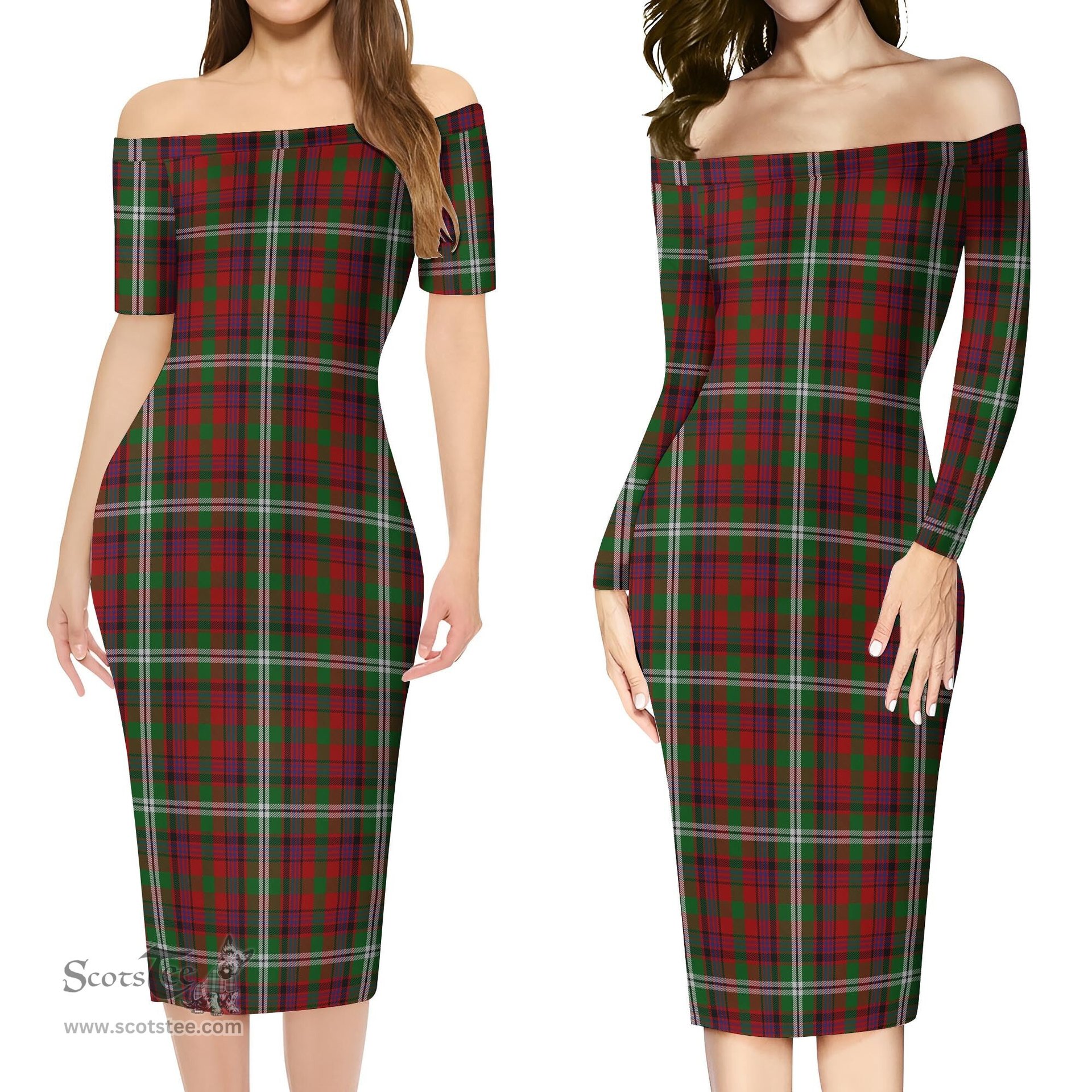 Maguire Tartan Off Shoulder Lady Dress Tartan Plaid Long Dress - ScotsTee Shop
