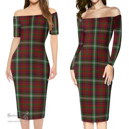 Maguire Tartan Off Shoulder Lady Dress Tartan Plaid Long Dress - ScotsTee Shop