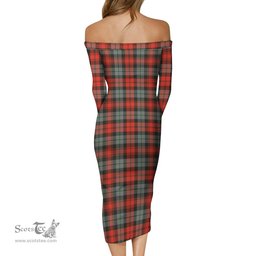 MacLachlan Weathered Tartan Off Shoulder Lady Dress Tartan Plaid Long Dress - ScotsTee Shop