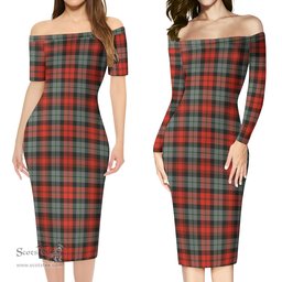 MacLachlan Weathered Tartan Off Shoulder Lady Dress Tartan Plaid Long Dress - ScotsTee Shop