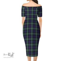 MacKenzie Hunting Green Tartan Off Shoulder Lady Dress Tartan Plaid Long Dress - ScotsTee Shop
