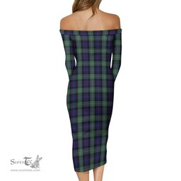MacKenzie Hunting Green Tartan Off Shoulder Lady Dress Tartan Plaid Long Dress - ScotsTee Shop