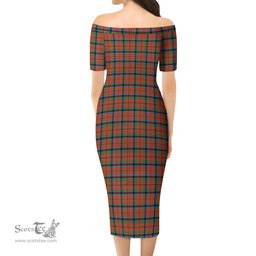 MacNaughton Ancient Tartan Off Shoulder Lady Dress Tartan Plaid Long Dress - ScotsTee Shop