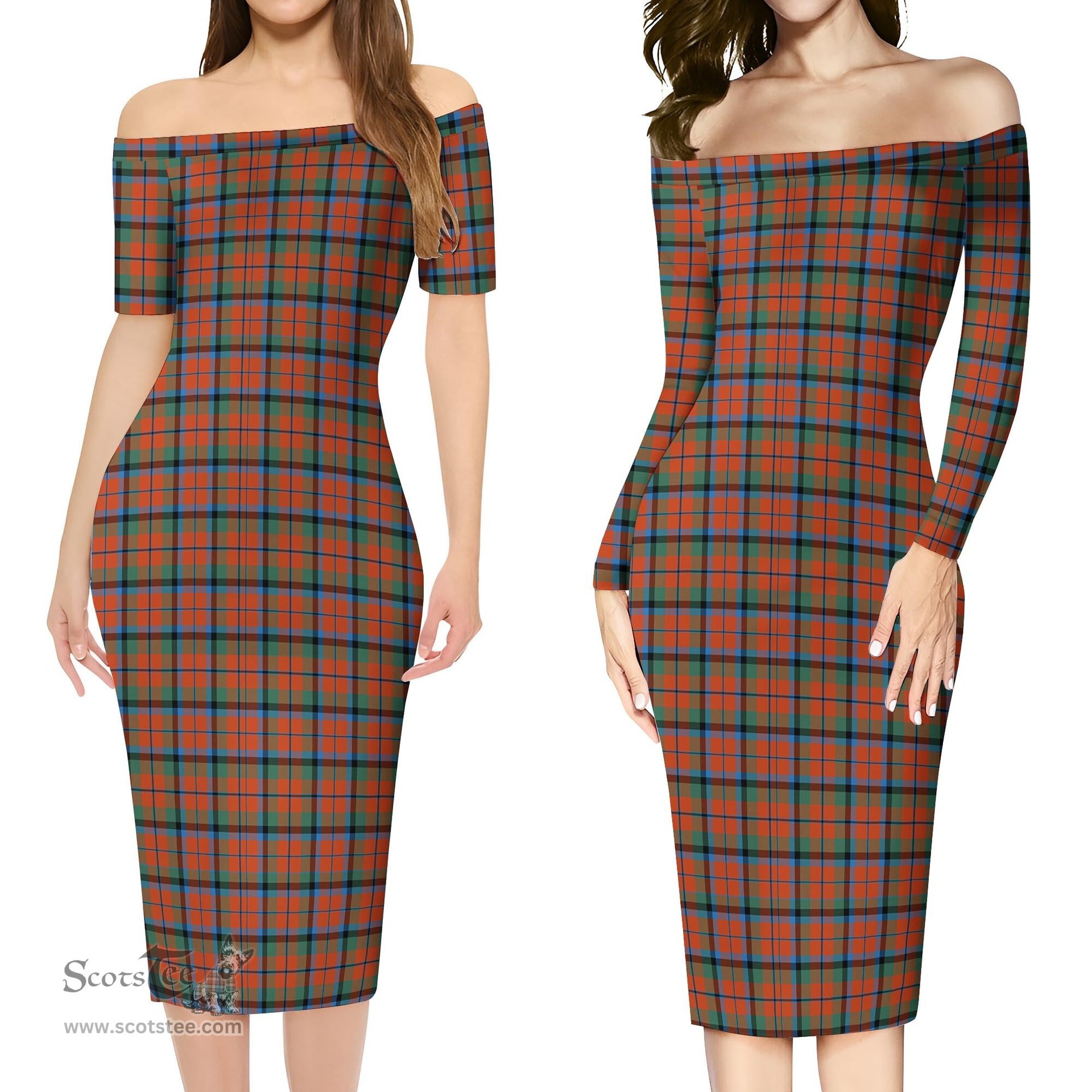 MacNaughton Ancient Tartan Off Shoulder Lady Dress Tartan Plaid Long Dress - ScotsTee Shop