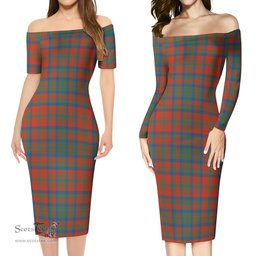 Matheson Ancient Tartan Off Shoulder Lady Dress Tartan Plaid Long Dress - ScotsTee Shop