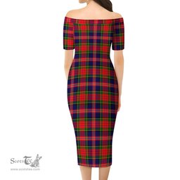 MacPherson Modern Tartan Off Shoulder Lady Dress Tartan Plaid Long Dress - ScotsTee Shop