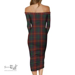 Meath County Ireland Tartan Off Shoulder Lady Dress Tartan Plaid Long Dress - ScotsTee Shop