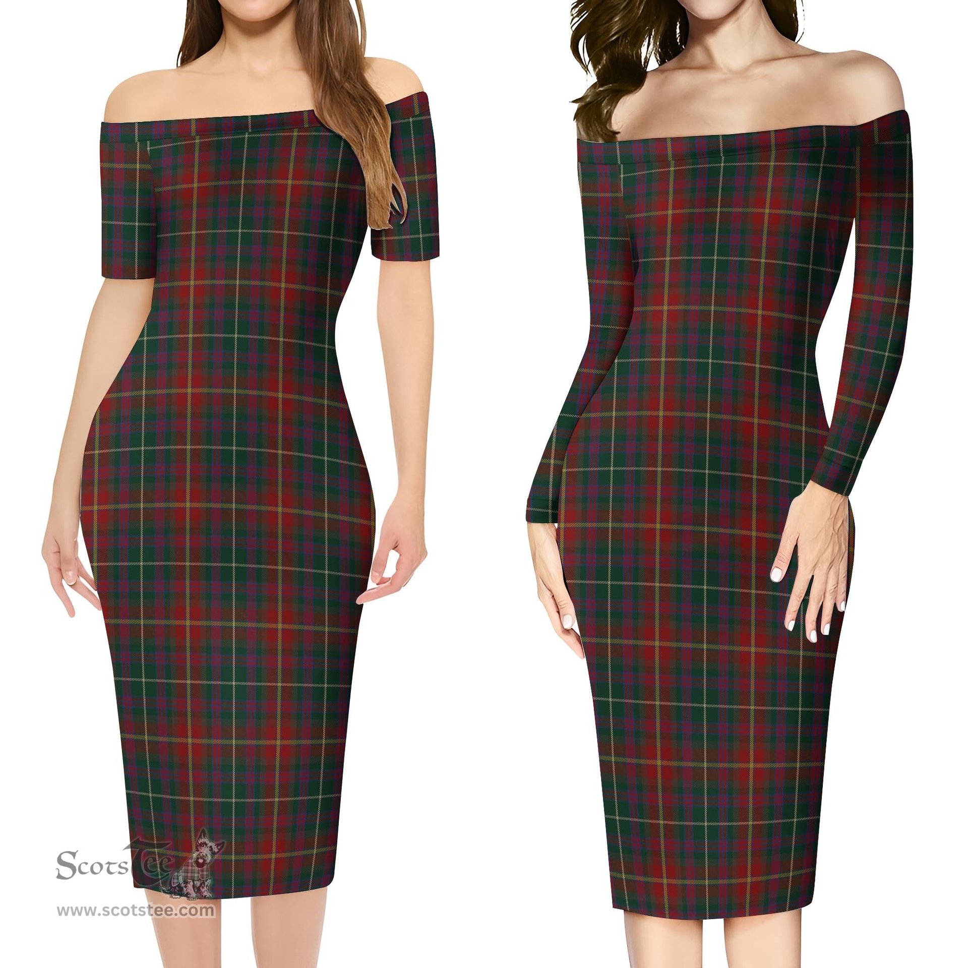 Meath County Ireland Tartan Off Shoulder Lady Dress Tartan Plaid Long Dress - ScotsTee Shop