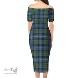 MacRae Hunting Ancient Tartan Off Shoulder Lady Dress Tartan Plaid Long Dress - ScotsTee Shop