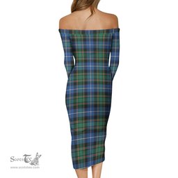 MacRae Hunting Ancient Tartan Off Shoulder Lady Dress Tartan Plaid Long Dress - ScotsTee Shop