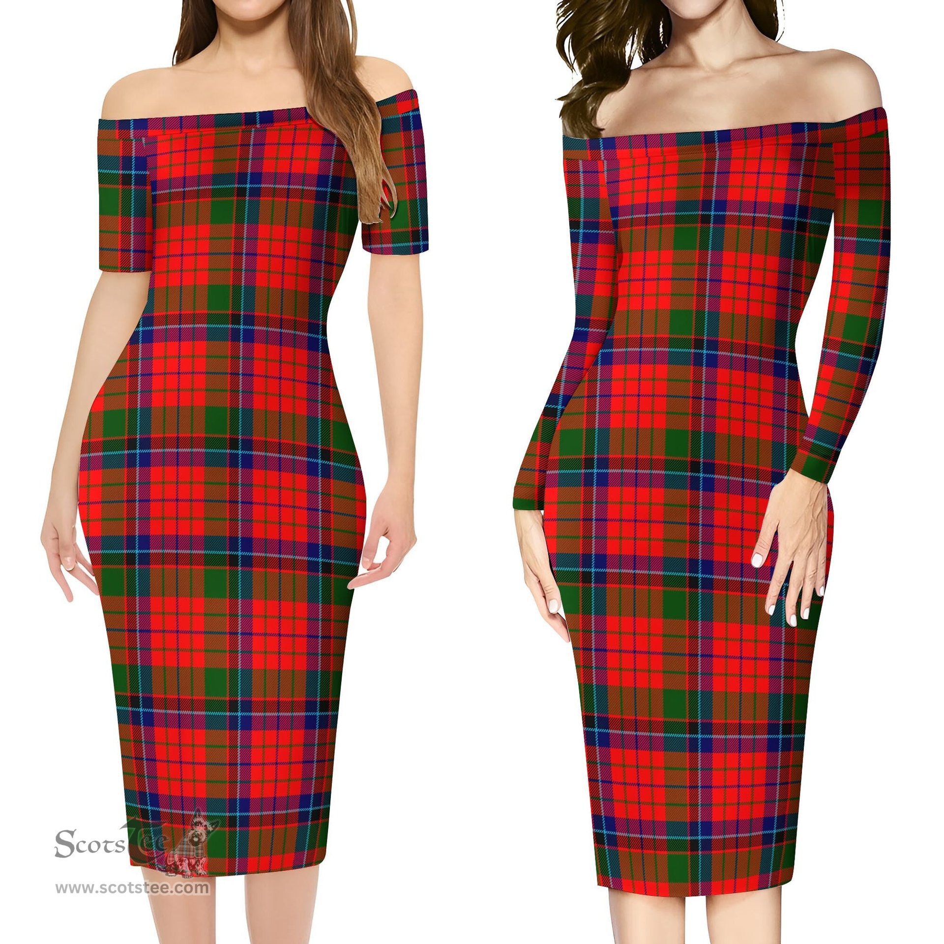 MacNicol of Scorrybreac Tartan Off Shoulder Lady Dress Tartan Plaid Long Dress - ScotsTee Shop