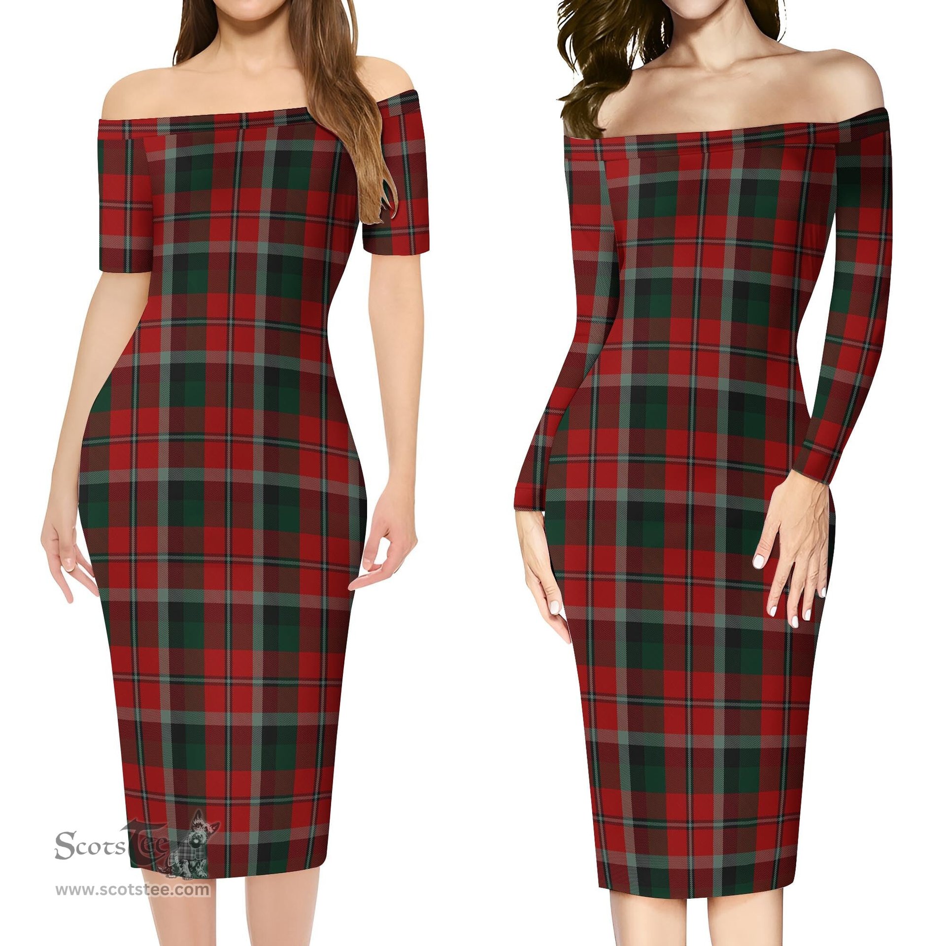 Montrose Tartan Off Shoulder Lady Dress Tartan Plaid Long Dress - ScotsTee Shop