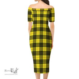 MacLeod of Lewis Modern Tartan Off Shoulder Lady Dress Tartan Plaid Long Dress - ScotsTee Shop