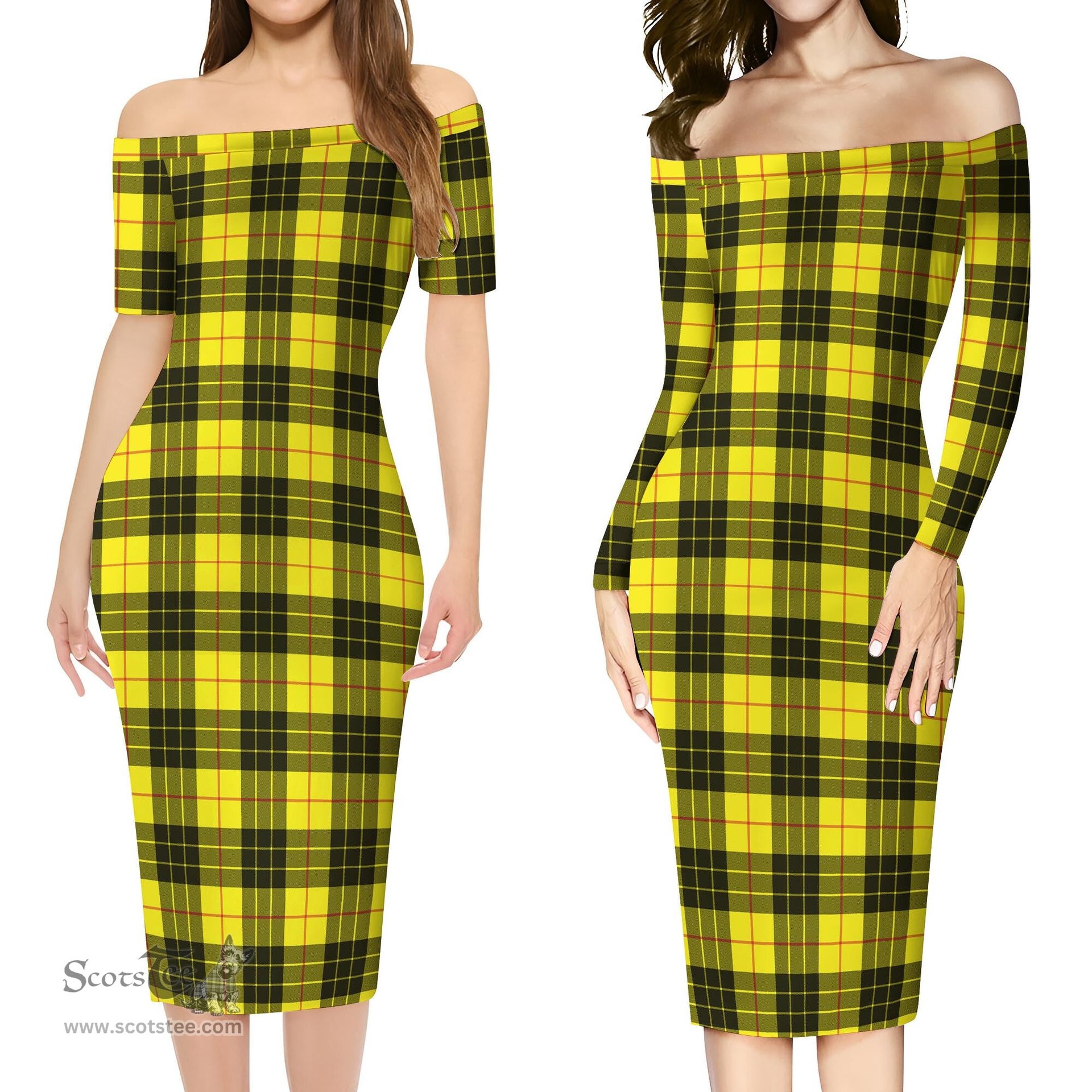 MacLeod of Lewis Modern Tartan Off Shoulder Lady Dress Tartan Plaid Long Dress - ScotsTee Shop