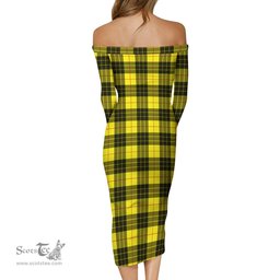 MacLeod of Lewis Modern Tartan Off Shoulder Lady Dress Tartan Plaid Long Dress - ScotsTee Shop