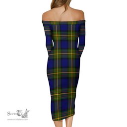 Muir Tartan Off Shoulder Lady Dress Tartan Plaid Long Dress - ScotsTee Shop