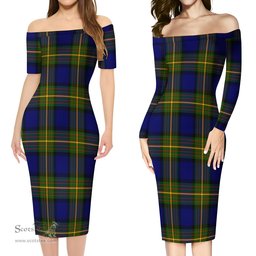 Muir Tartan Off Shoulder Lady Dress Tartan Plaid Long Dress - ScotsTee Shop