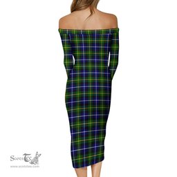 MacNeil of Barra Modern Tartan Off Shoulder Lady Dress Tartan Plaid Long Dress - ScotsTee Shop
