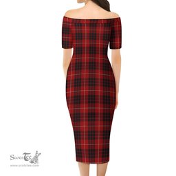 Munro Black and Red Tartan Off Shoulder Lady Dress Tartan Plaid Long Dress - ScotsTee Shop