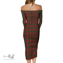 MacInnes Hastie Tartan Off Shoulder Lady Dress Tartan Plaid Long Dress - ScotsTee Shop