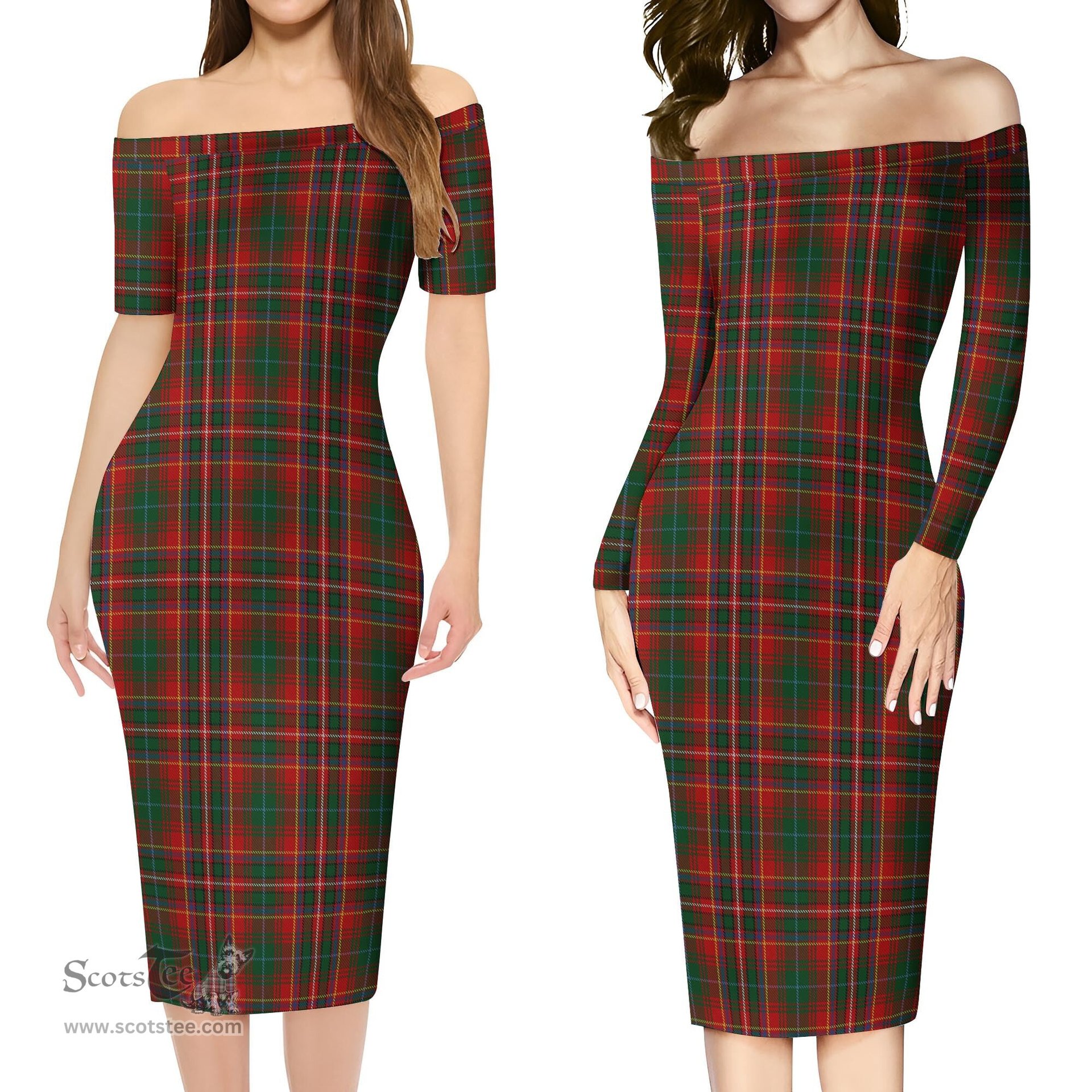 MacInnes Hastie Tartan Off Shoulder Lady Dress Tartan Plaid Long Dress - ScotsTee Shop