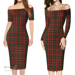 MacInnes Hastie Tartan Off Shoulder Lady Dress Tartan Plaid Long Dress - ScotsTee Shop