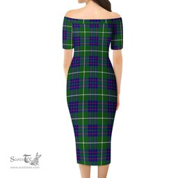 MacIntyre Hunting Modern Tartan Off Shoulder Lady Dress Tartan Plaid Long Dress - ScotsTee Shop